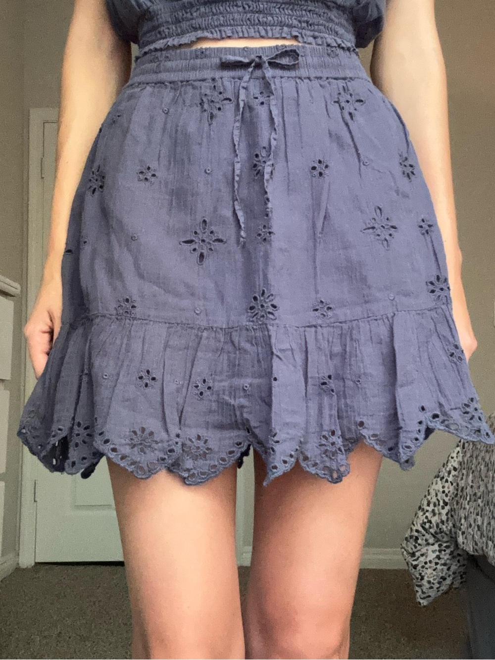 aerie Navy Eyelet Tiered Mini Skirt - Women